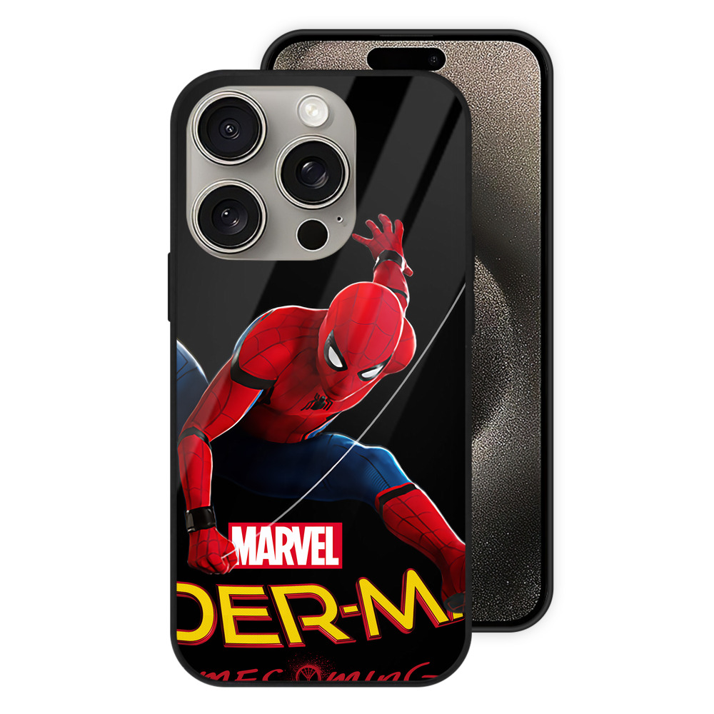 （画像用） Spider Man スパイダーマン 【iPhone15Pro対応】スマホケース 耐衝撃＆黄変防止 背面ガラス