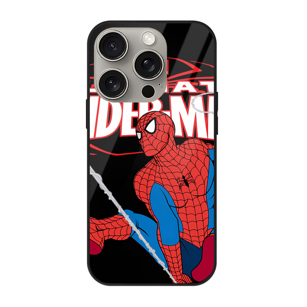 （画像用） Spider Man スパイダーマン 【iPhone15Pro対応】スマホケース 耐衝撃＆黄変防止 背面ガラス