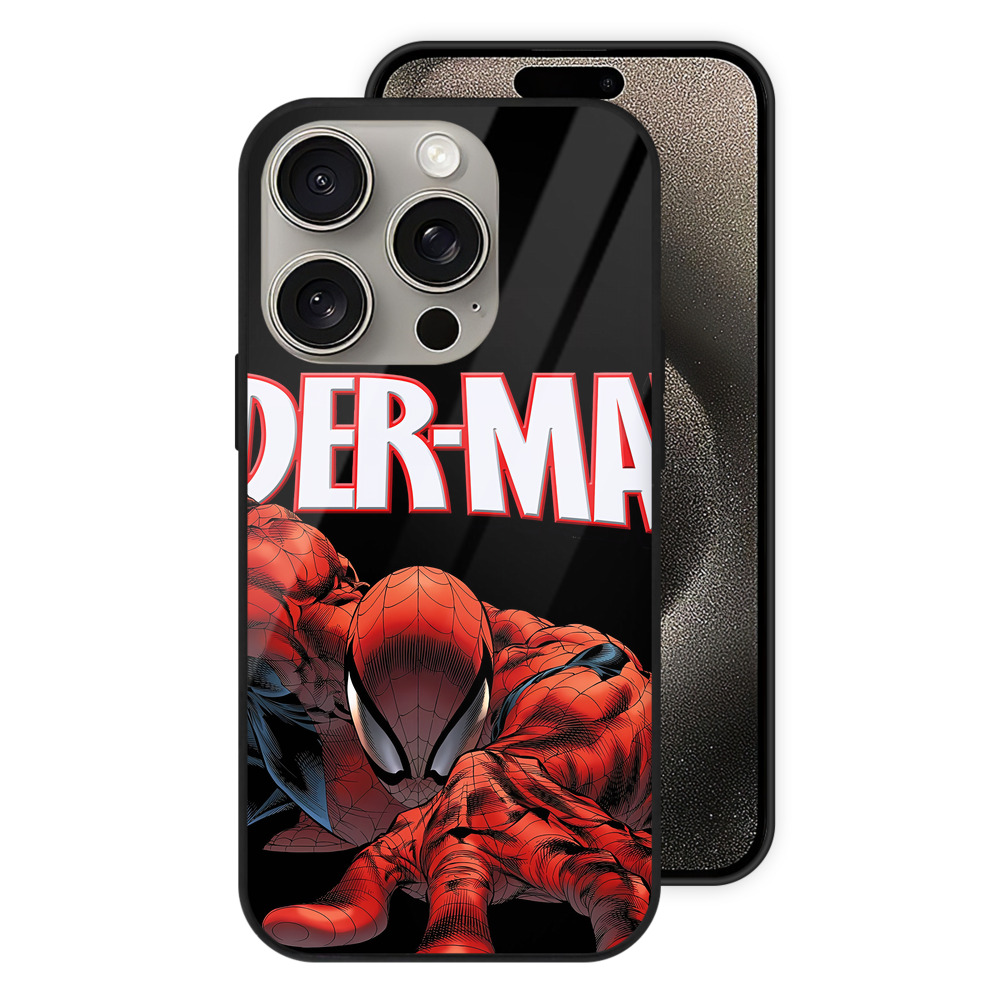 Spider Man スパイダーマン 【iPhone15Pro対応】スマホケース 耐衝撃＆黄変防止 背面ガラス