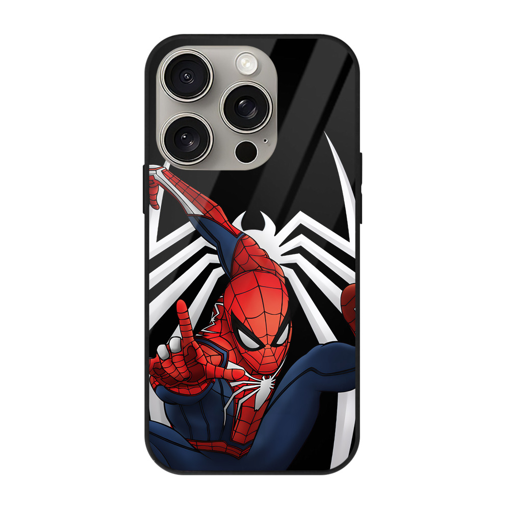 Spider Man スパイダーマン 【iPhone15Pro対応】スマホケース 耐衝撃＆黄変防止 背面ガラス