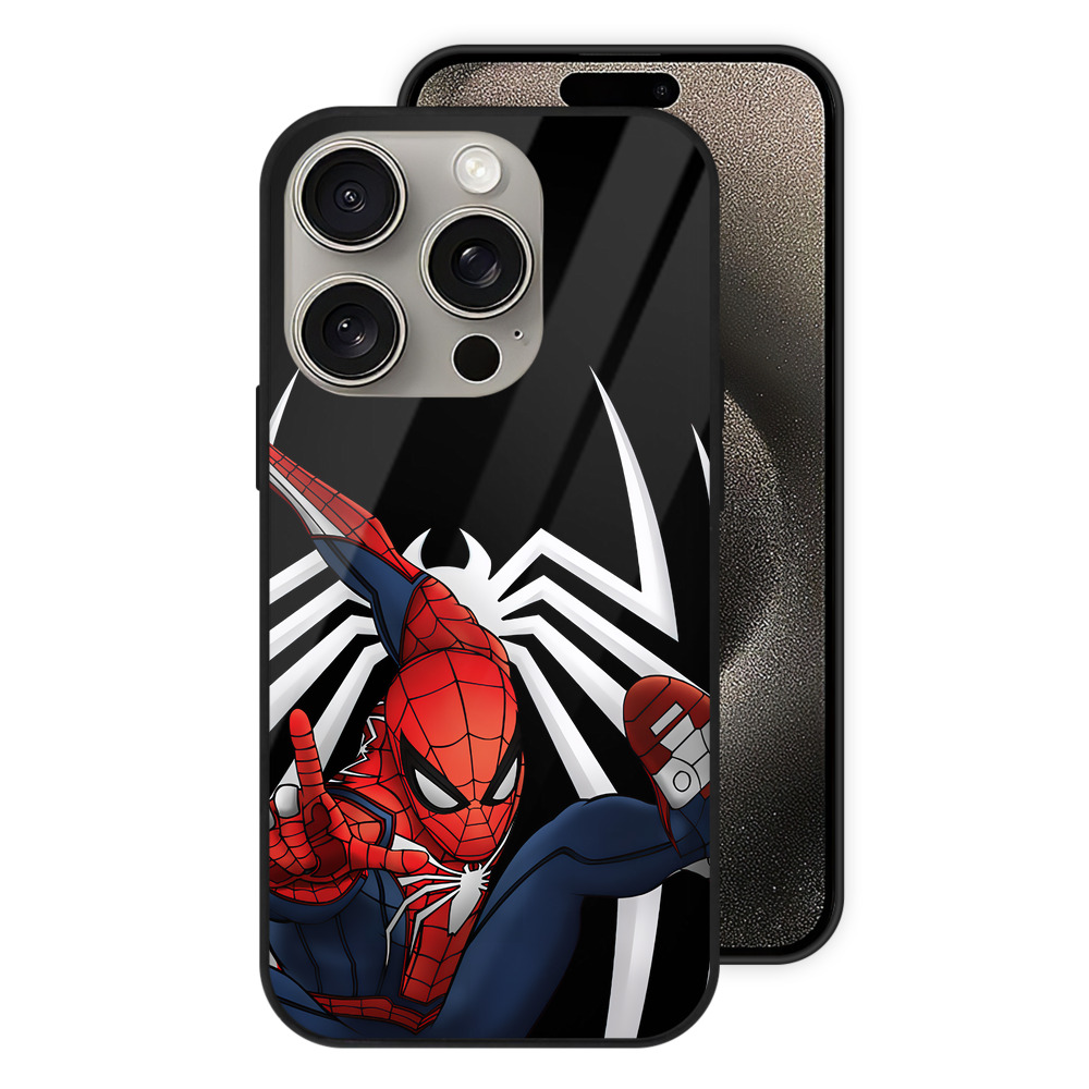 Spider Man スパイダーマン 【iPhone15Pro対応】スマホケース 耐衝撃＆黄変防止 背面ガラス