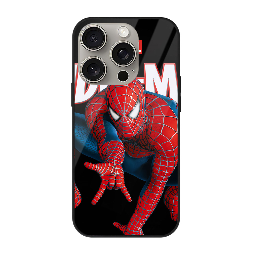 Spider Man スパイダーマン 【iPhone15Pro対応】スマホケース 耐衝撃＆黄変防止 背面ガラス