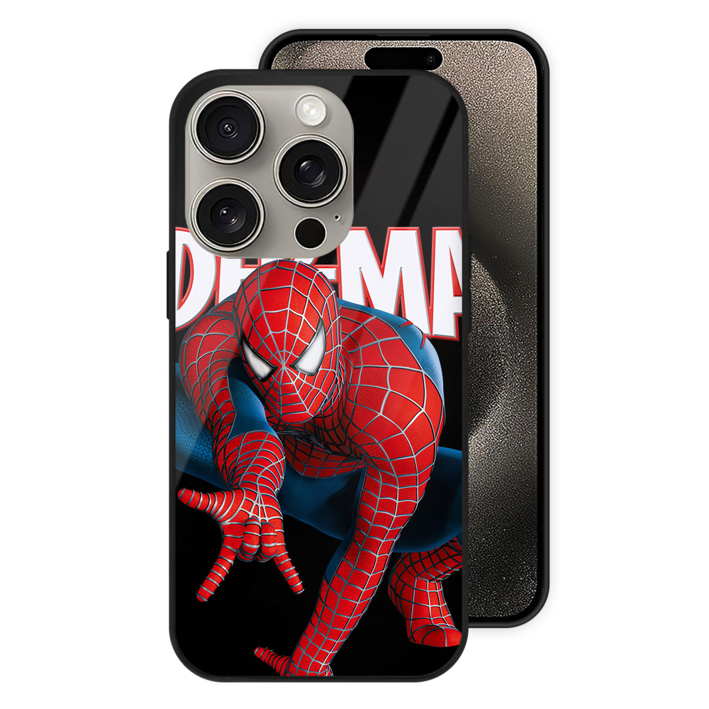 Spider Man スパイダーマン 【iPhone15Pro対応】スマホケース 耐衝撃＆黄変防止 背面ガラス
