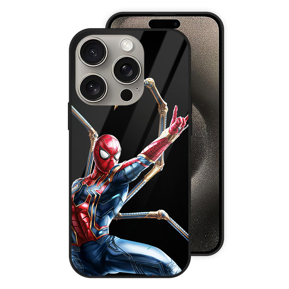 Spider Man スパイダーマン 【iPhone15Pro対応】スマホケース 耐衝撃＆黄変防止 背面ガラス