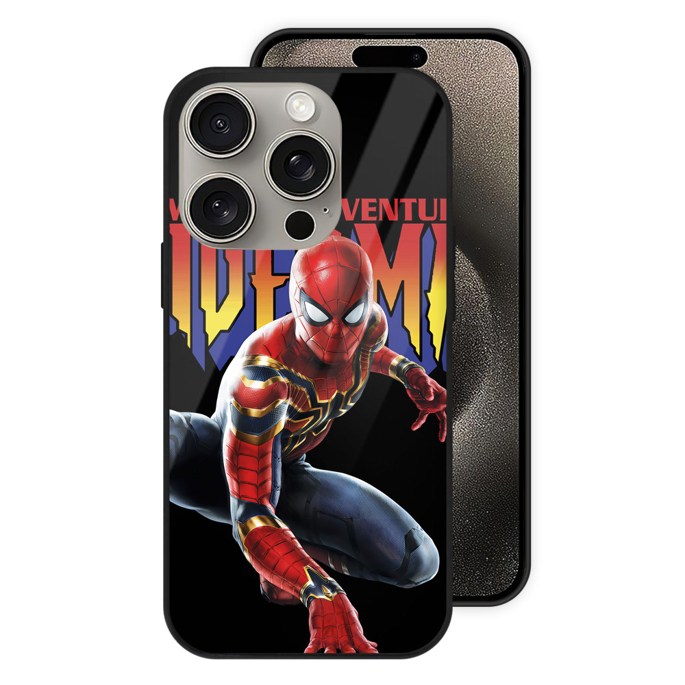 Spider Man スパイダーマン 【iPhone15Pro対応】スマホケース 耐衝撃＆黄変防止 背面ガラス