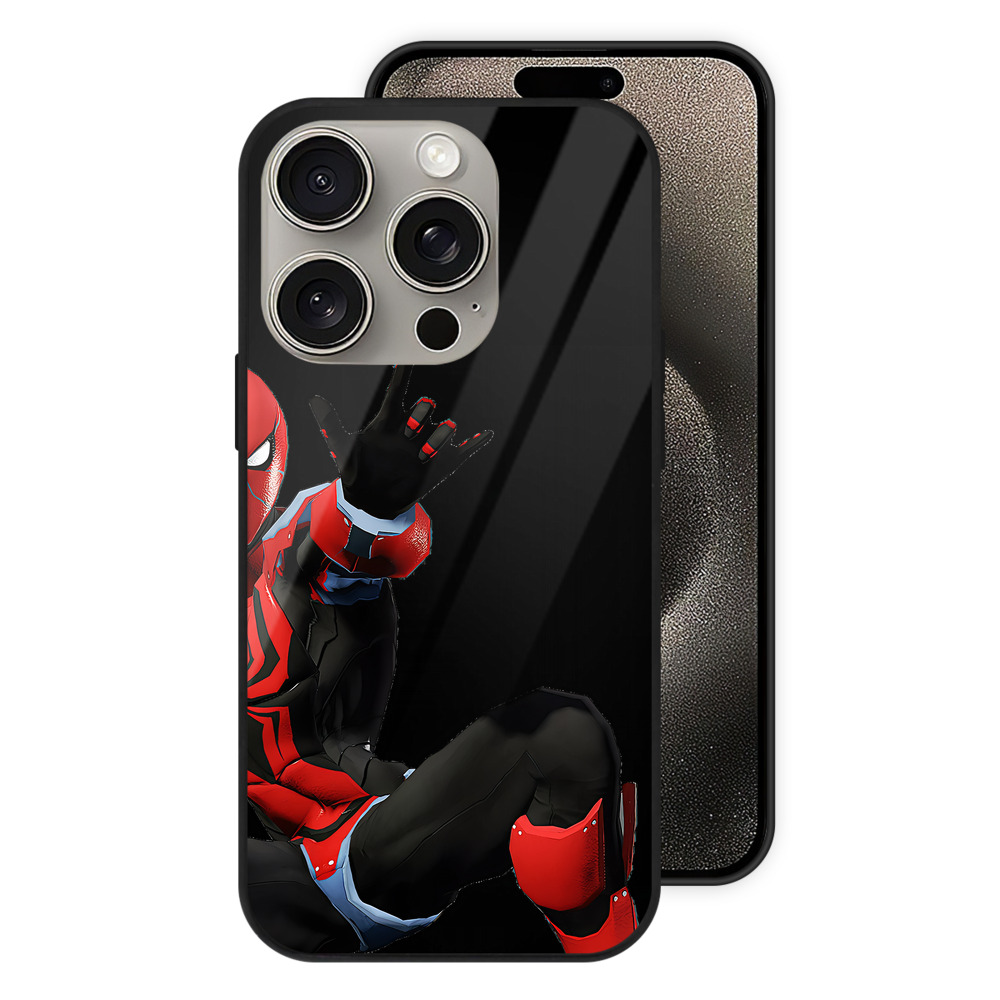 （画像用） Spider Man スパイダーマン 【iPhone15Pro対応】スマホケース 耐衝撃＆黄変防止 背面ガラス