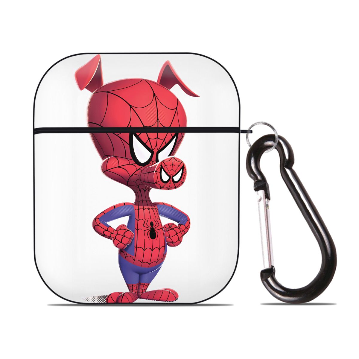（画像用） Spider Man スパイダーマン AirPods 第2世代保護ケース ハードシェル ブラック 耐衝撃・防指紋・カラビナ付き