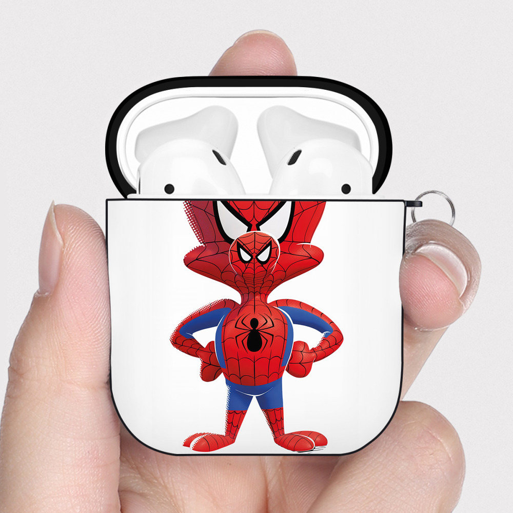 （画像用） Spider Man スパイダーマン AirPods 第2世代保護ケース ハードシェル ブラック 耐衝撃・防指紋・カラビナ付き