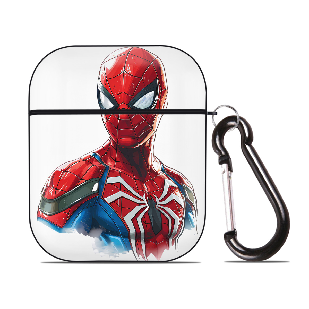 （画像用） Spider Man スパイダーマン AirPods 第2世代保護ケース ハードシェル ブラック 耐衝撃・防指紋・カラビナ付き