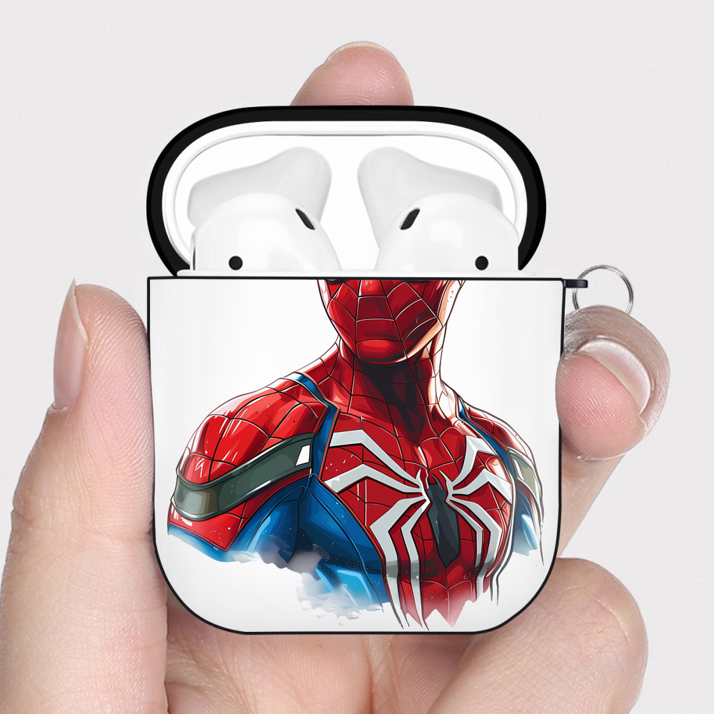 （画像用） Spider Man スパイダーマン AirPods 第2世代保護ケース ハードシェル ブラック 耐衝撃・防指紋・カラビナ付き