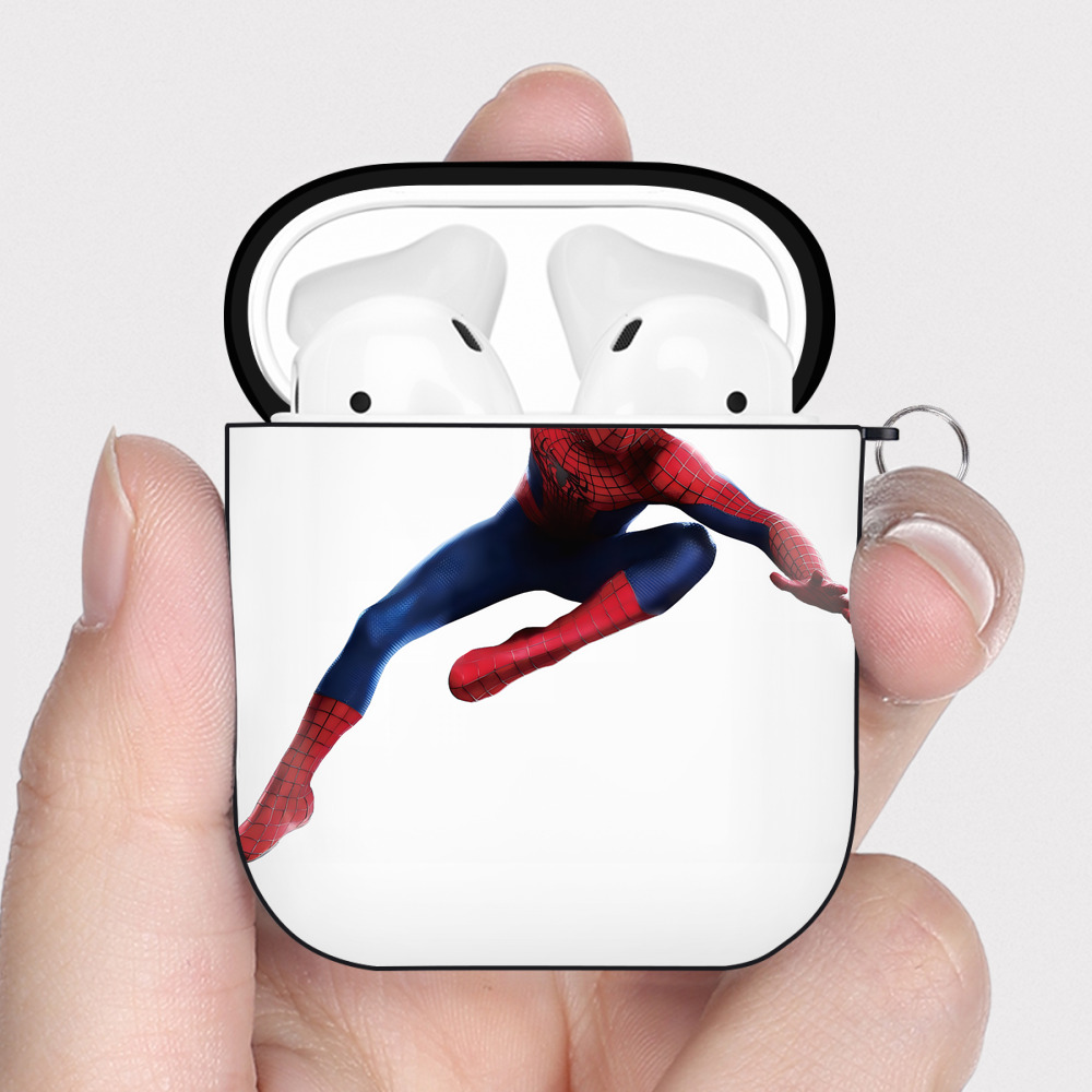 （画像用） Spider Man スパイダーマン AirPods 第2世代保護ケース ハードシェル ブラック 耐衝撃・防指紋・カラビナ付き