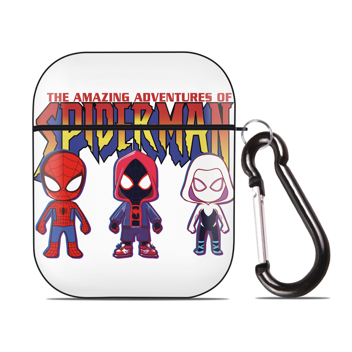 （画像用） Spider Man スパイダーマン AirPods 第2世代保護ケース ハードシェル ブラック 耐衝撃・防指紋・カラビナ付き