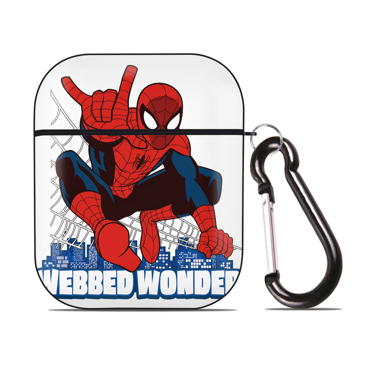 （画像用） Spider Man スパイダーマン AirPods 第2世代保護ケース ハードシェル ブラック 耐衝撃・防指紋・カラビナ付き