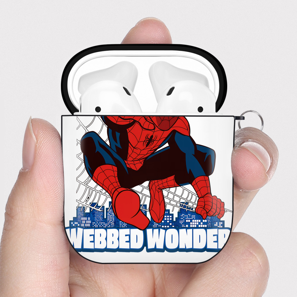 （画像用） Spider Man スパイダーマン AirPods 第2世代保護ケース ハードシェル ブラック 耐衝撃・防指紋・カラビナ付き