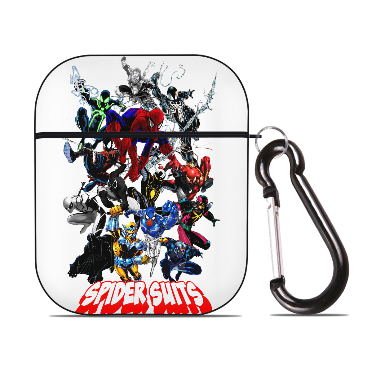 （画像用） Spider Man スパイダーマン AirPods 第2世代保護ケース ハードシェル ブラック 耐衝撃・防指紋・カラビナ付き