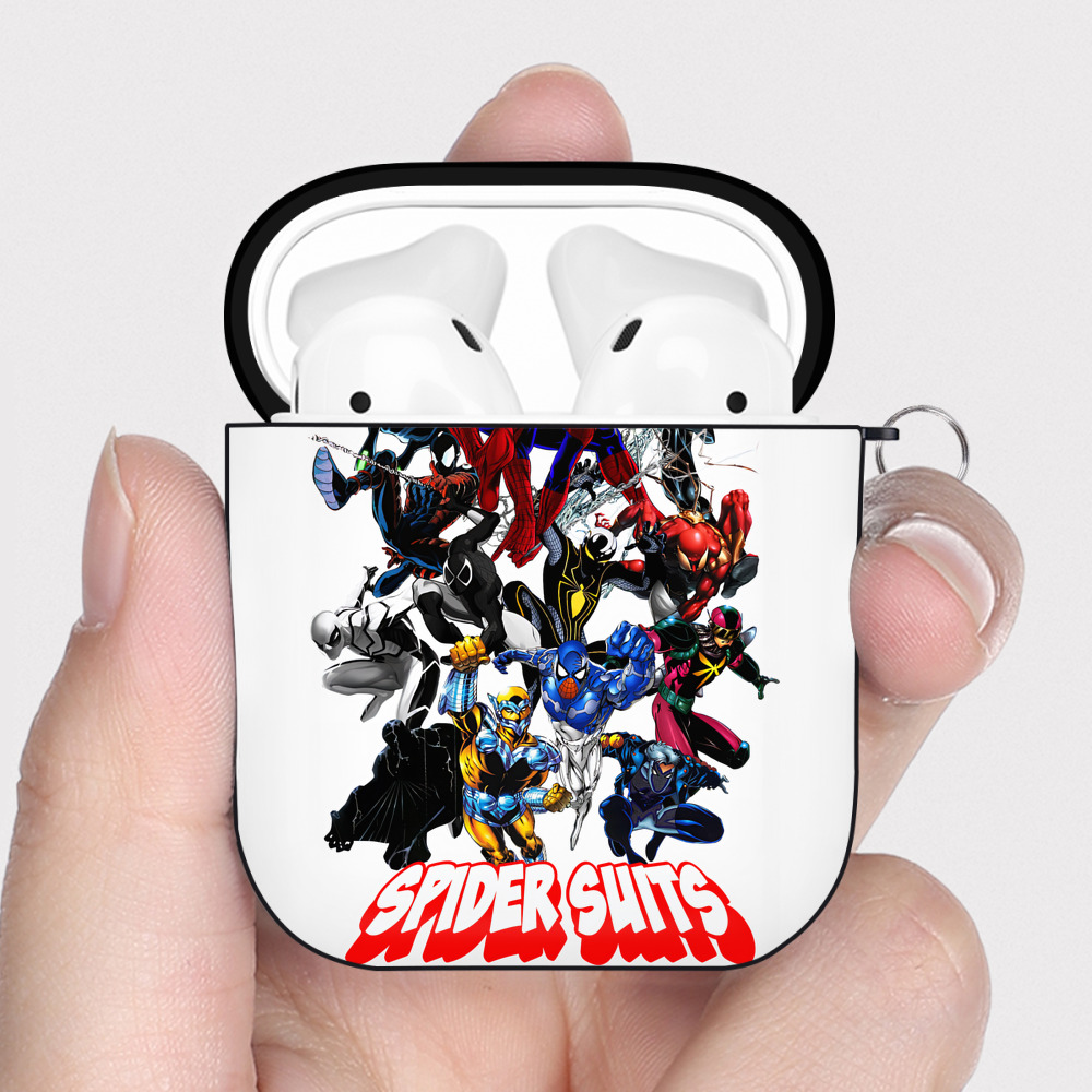 （画像用） Spider Man スパイダーマン AirPods 第2世代保護ケース ハードシェル ブラック 耐衝撃・防指紋・カラビナ付き
