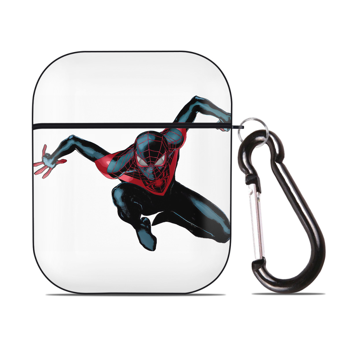 （画像用） Spider Man スパイダーマン AirPods 第2世代保護ケース ハードシェル ブラック 耐衝撃・防指紋・カラビナ付き