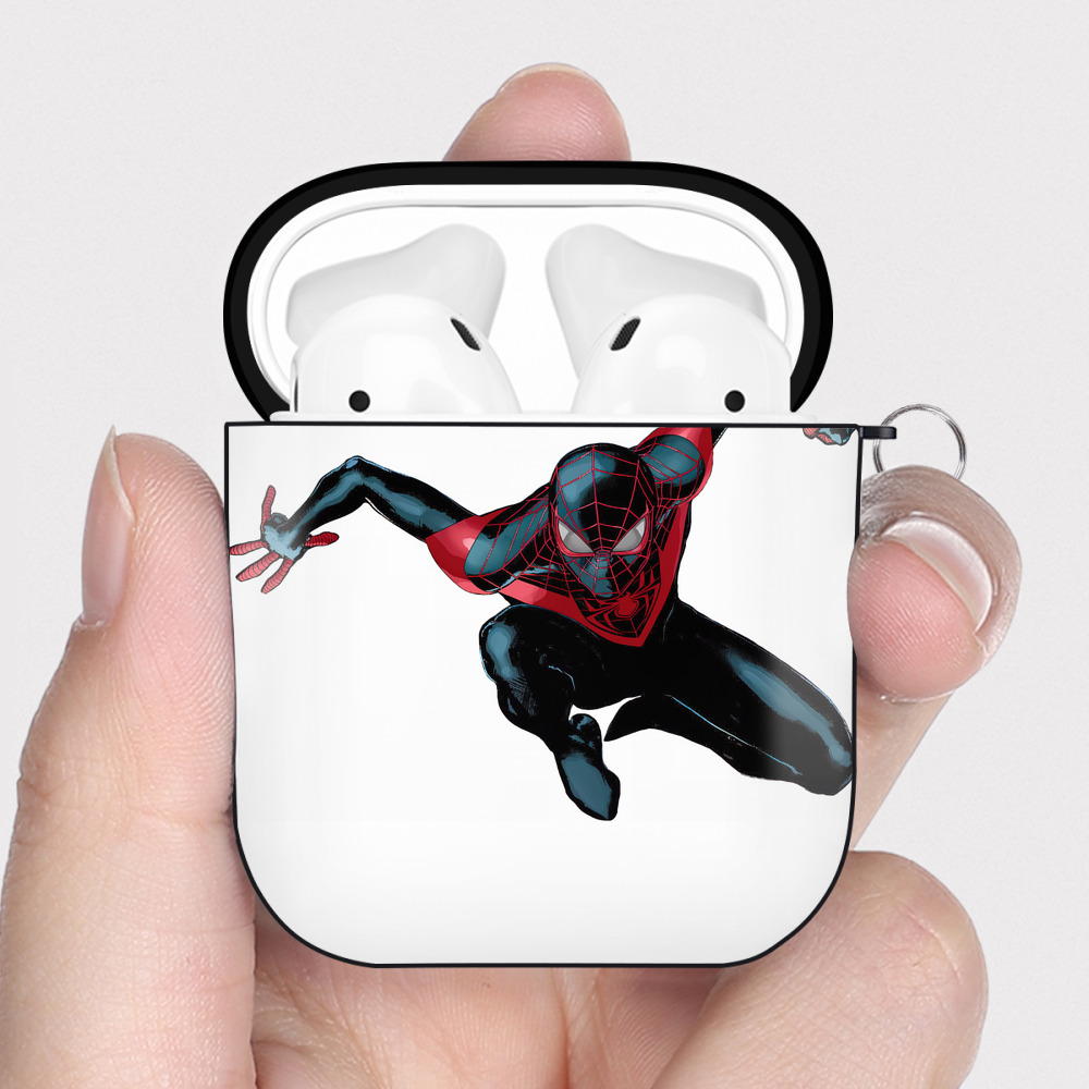 （画像用） Spider Man スパイダーマン AirPods 第2世代保護ケース ハードシェル ブラック 耐衝撃・防指紋・カラビナ付き