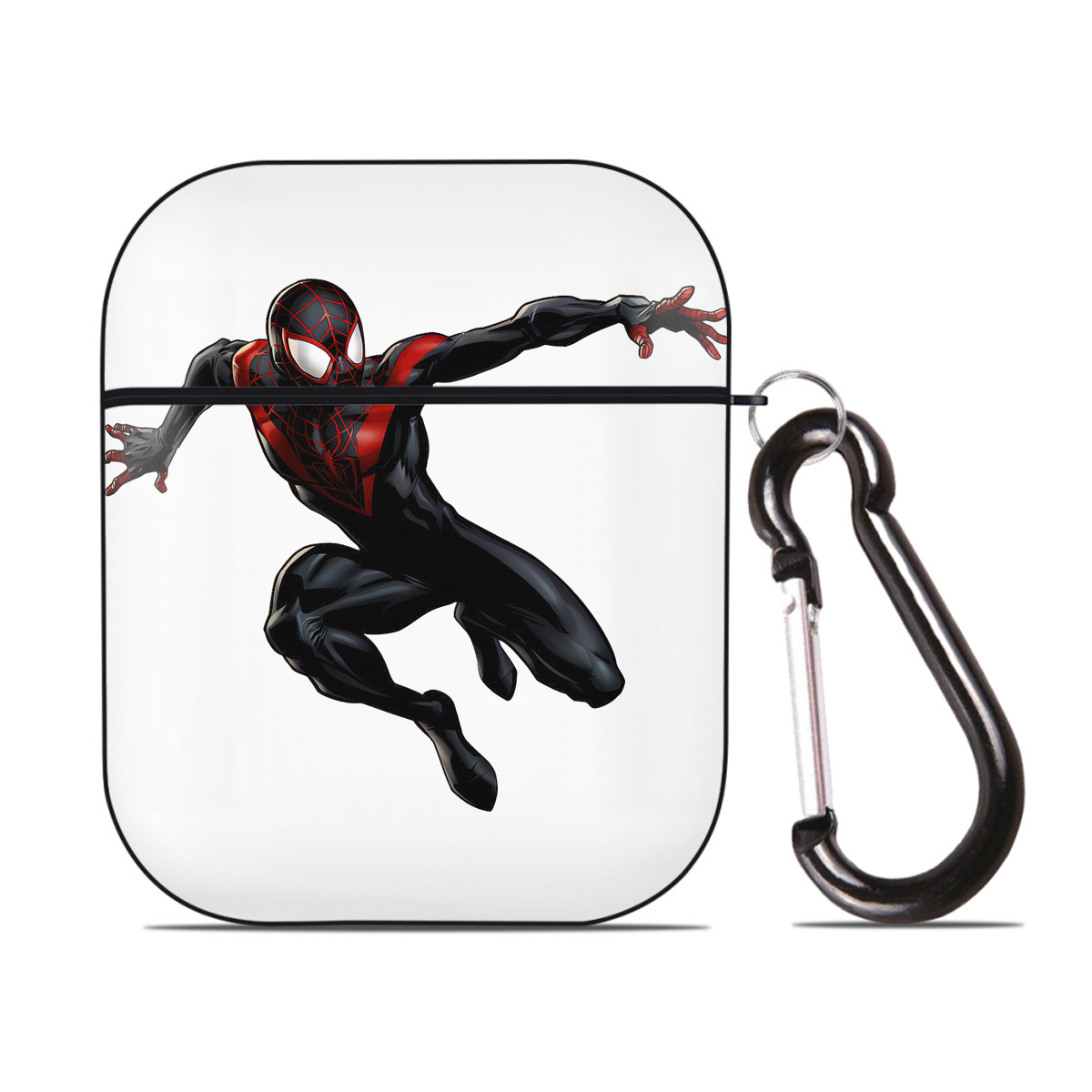 （画像用） Spider Man スパイダーマン AirPods 第2世代保護ケース ハードシェル ブラック 耐衝撃・防指紋・カラビナ付き