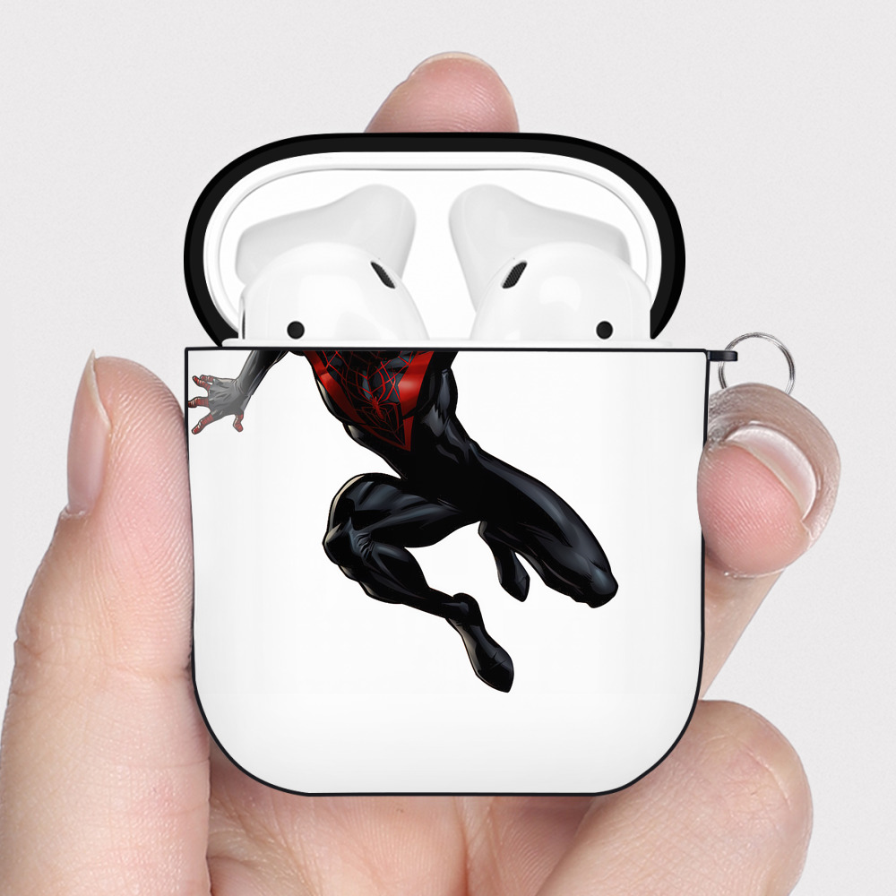 （画像用） Spider Man スパイダーマン AirPods 第2世代保護ケース ハードシェル ブラック 耐衝撃・防指紋・カラビナ付き