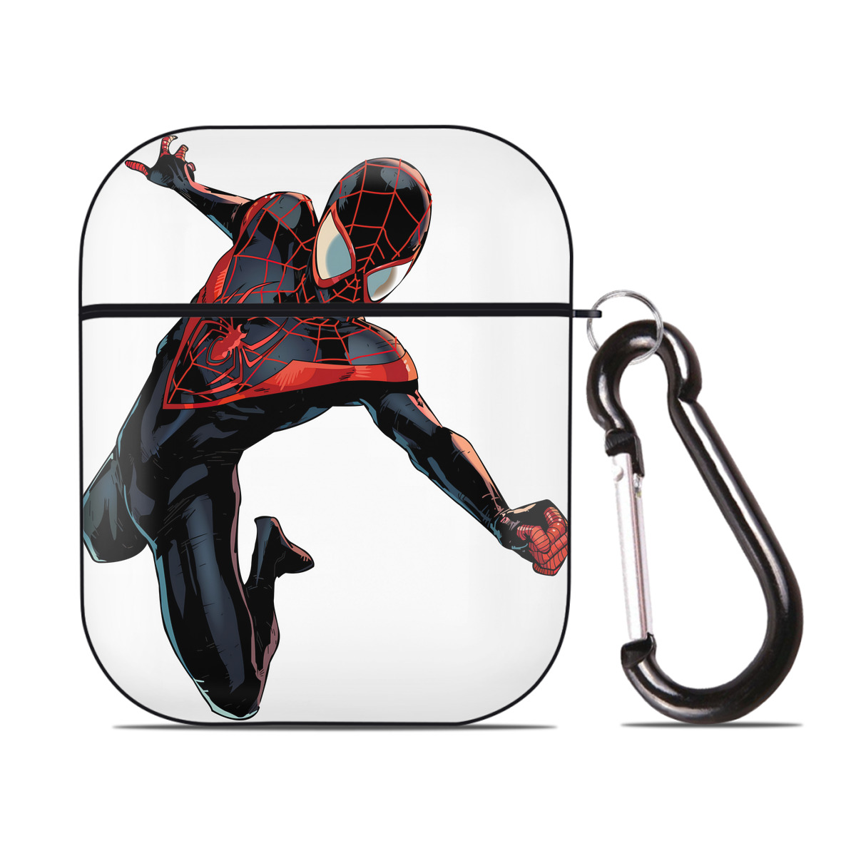 （画像用） Spider Man スパイダーマン AirPods 第2世代保護ケース ハードシェル ブラック 耐衝撃・防指紋・カラビナ付き