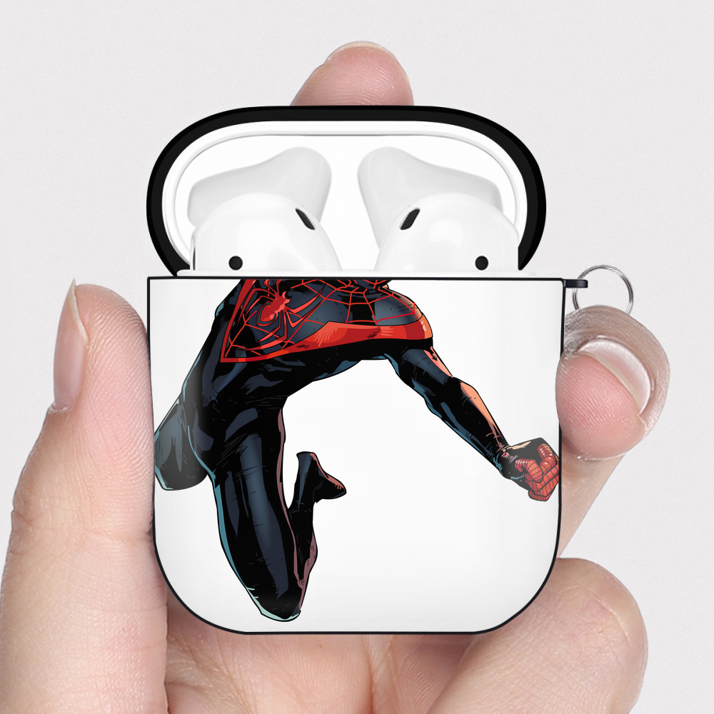 （画像用） Spider Man スパイダーマン AirPods 第2世代保護ケース ハードシェル ブラック 耐衝撃・防指紋・カラビナ付き