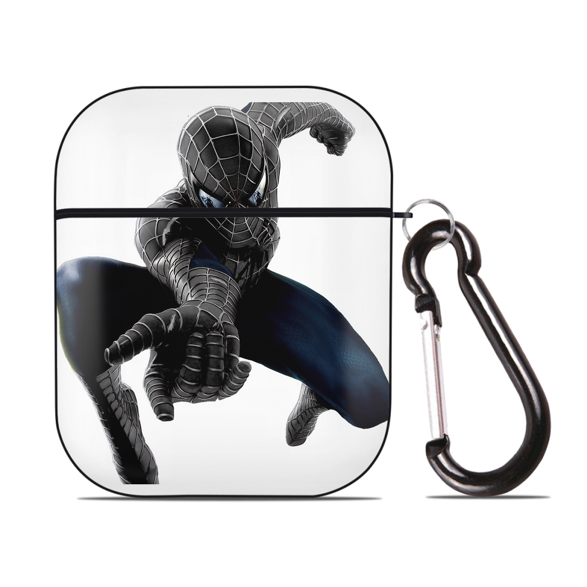 （画像用） Spider Man スパイダーマン AirPods 第2世代保護ケース ハードシェル ブラック 耐衝撃・防指紋・カラビナ付き