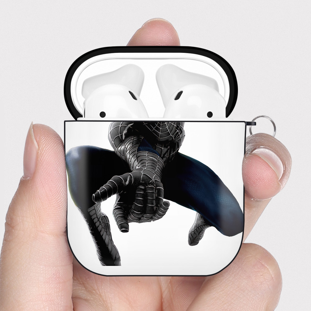 （画像用） Spider Man スパイダーマン AirPods 第2世代保護ケース ハードシェル ブラック 耐衝撃・防指紋・カラビナ付き