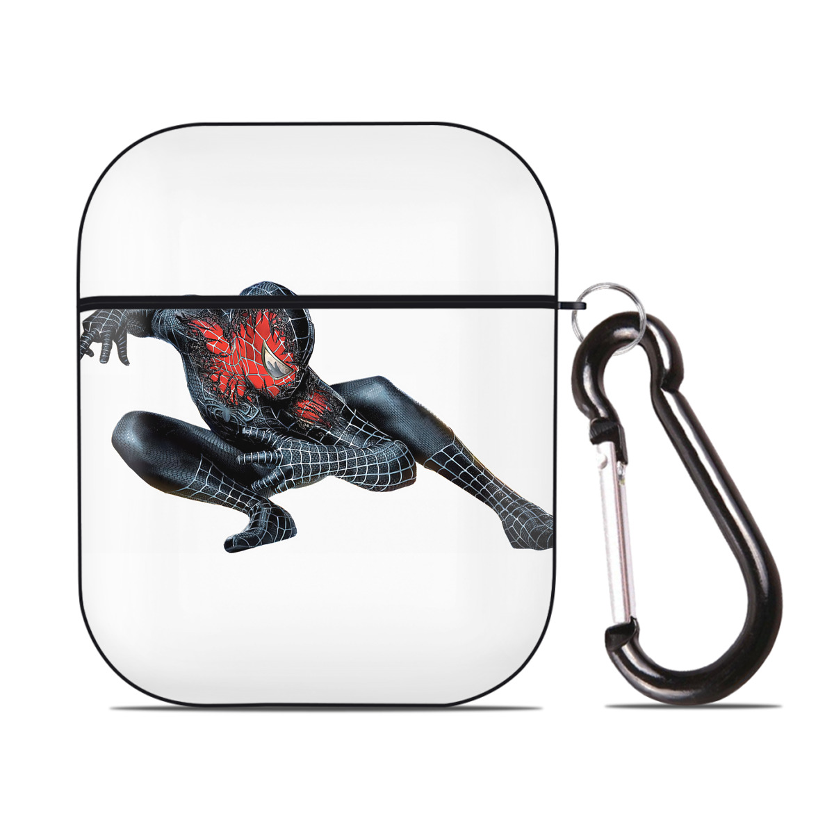 （画像用） Spider Man スパイダーマン AirPods 第2世代保護ケース ハードシェル ブラック 耐衝撃・防指紋・カラビナ付き