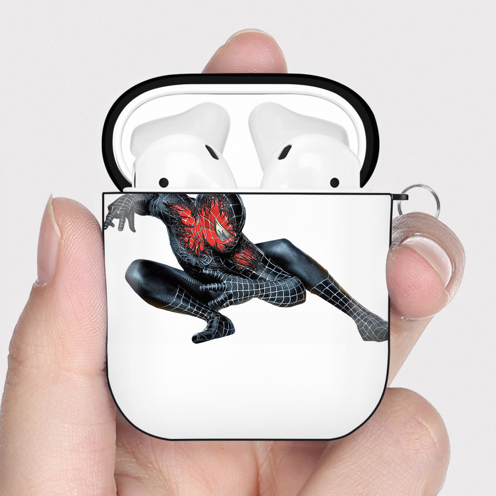 （画像用） Spider Man スパイダーマン AirPods 第2世代保護ケース ハードシェル ブラック 耐衝撃・防指紋・カラビナ付き
