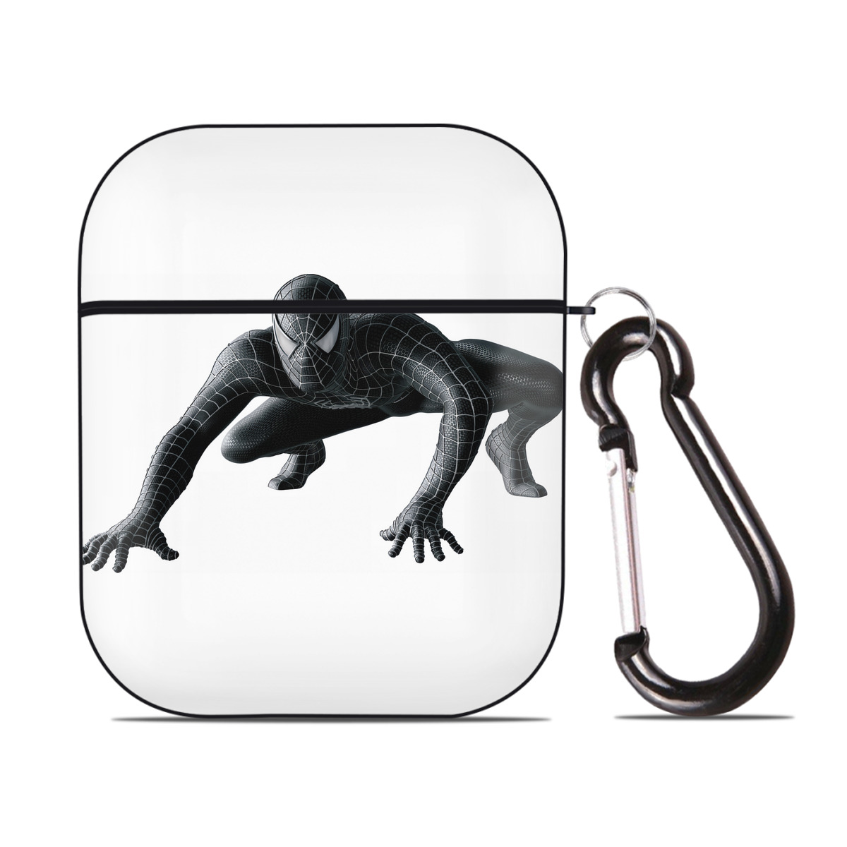 （画像用） Spider Man スパイダーマン AirPods 第2世代保護ケース ハードシェル ブラック 耐衝撃・防指紋・カラビナ付き