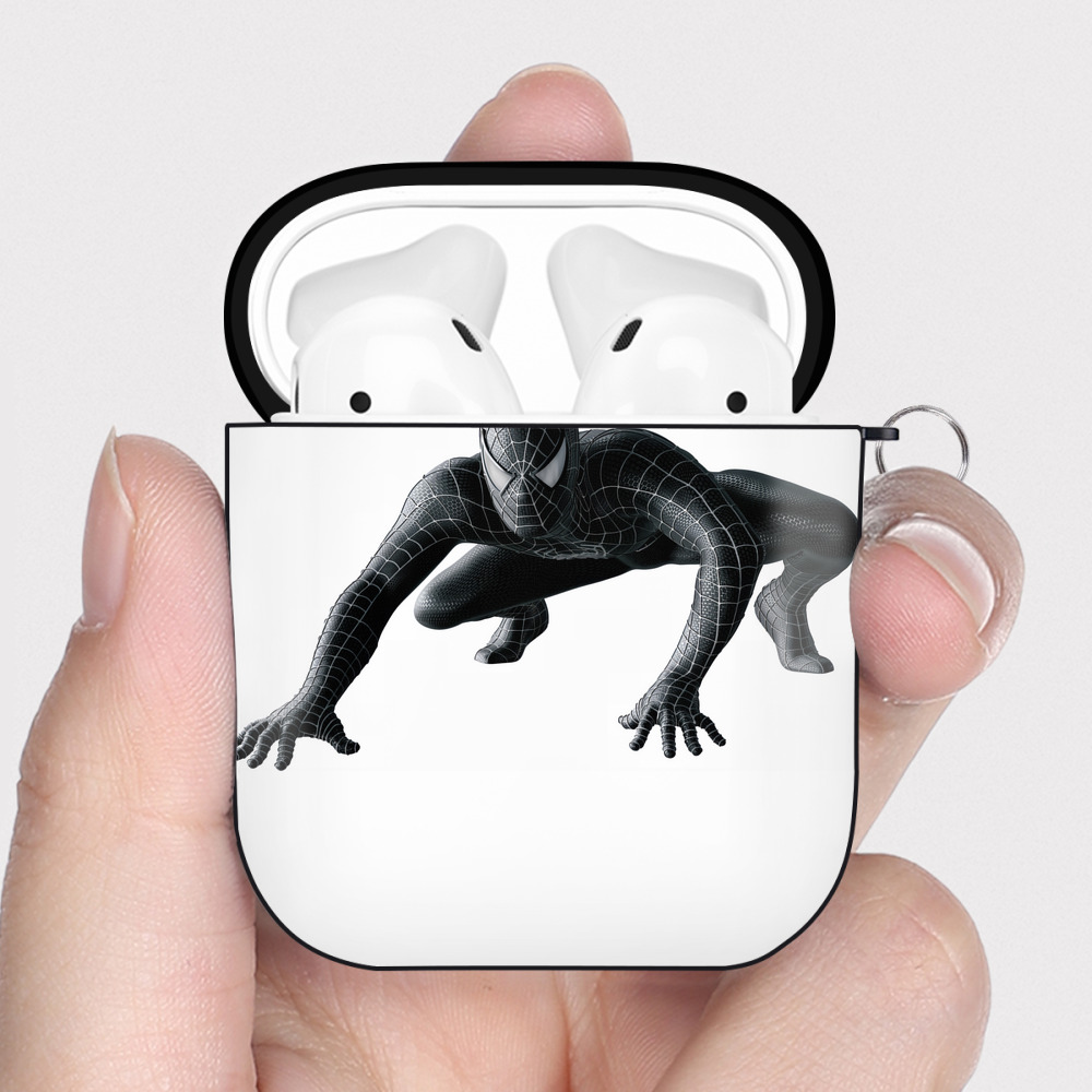（画像用） Spider Man スパイダーマン AirPods 第2世代保護ケース ハードシェル ブラック 耐衝撃・防指紋・カラビナ付き