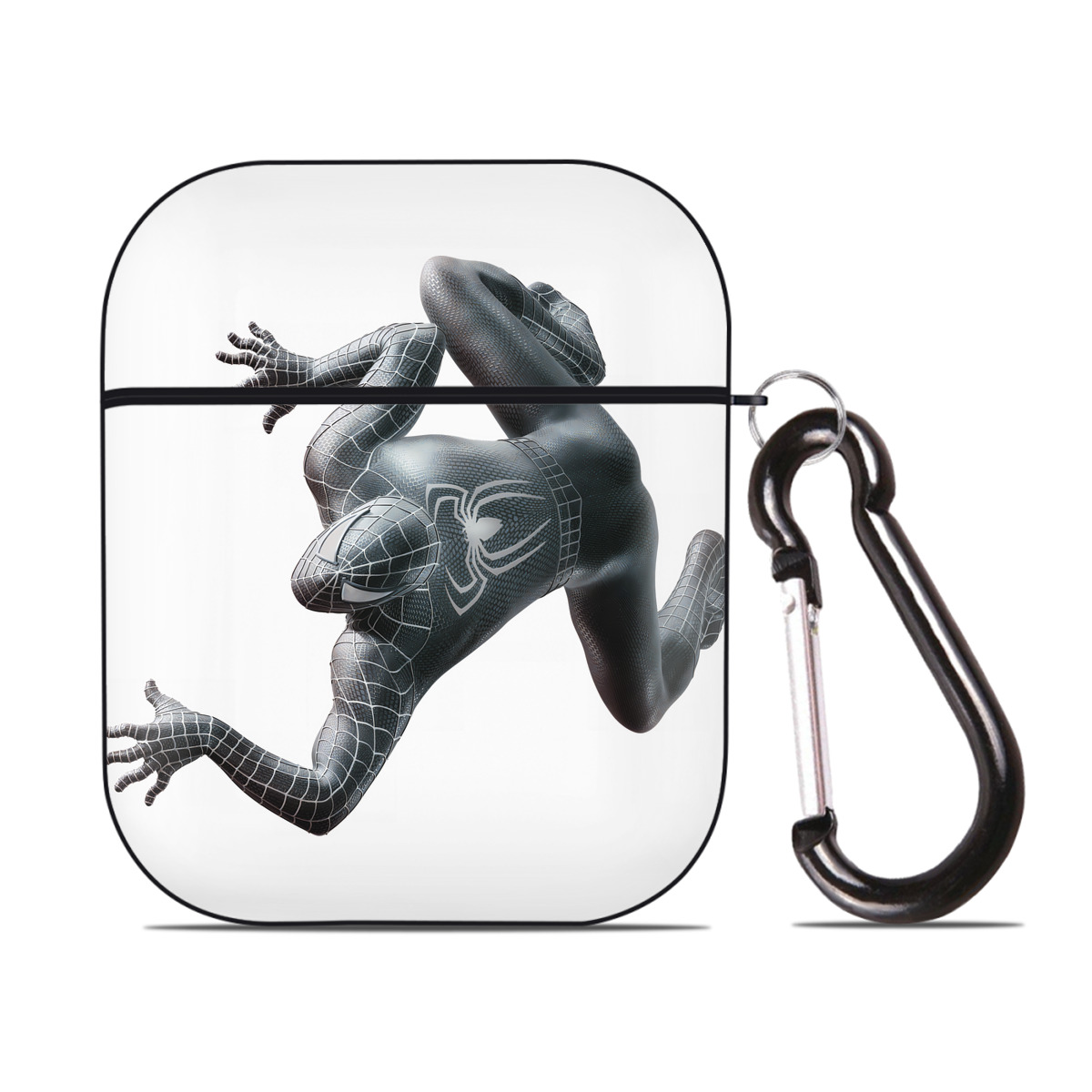 （画像用） Spider Man スパイダーマン AirPods 第2世代保護ケース ハードシェル ブラック 耐衝撃・防指紋・カラビナ付き