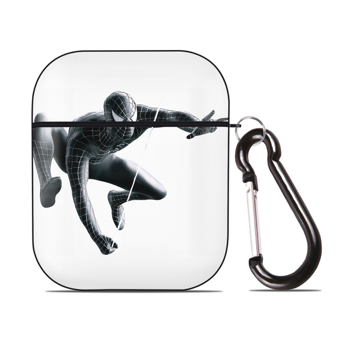 （画像用） Spider Man スパイダーマン AirPods 第2世代保護ケース ハードシェル ブラック 耐衝撃・防指紋・カラビナ付き