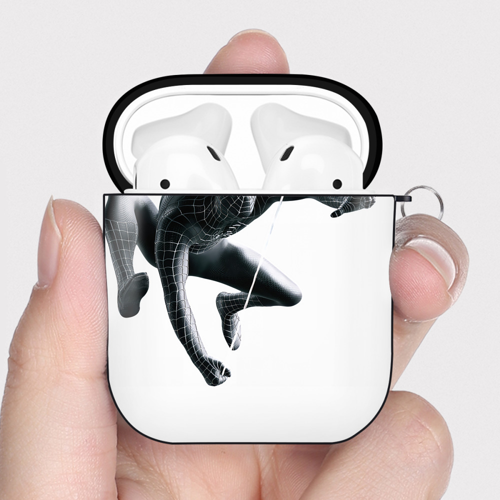 （画像用） Spider Man スパイダーマン AirPods 第2世代保護ケース ハードシェル ブラック 耐衝撃・防指紋・カラビナ付き