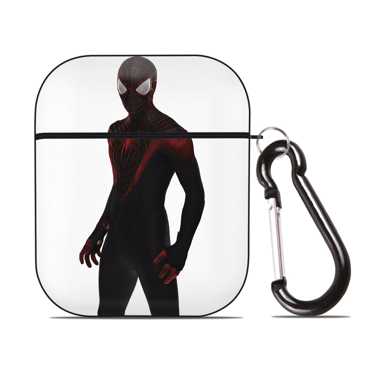 （画像用） Spider Man スパイダーマン AirPods 第2世代保護ケース ハードシェル ブラック 耐衝撃・防指紋・カラビナ付き