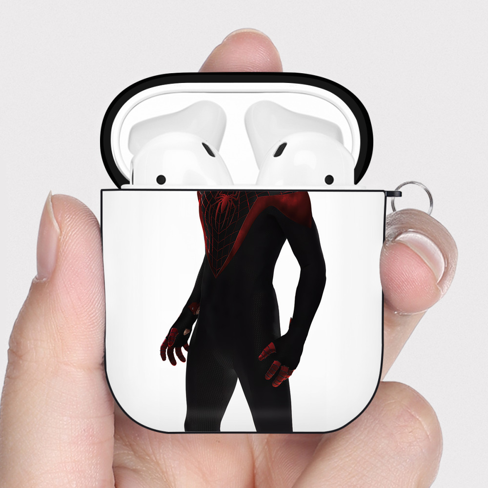 （画像用） Spider Man スパイダーマン AirPods 第2世代保護ケース ハードシェル ブラック 耐衝撃・防指紋・カラビナ付き