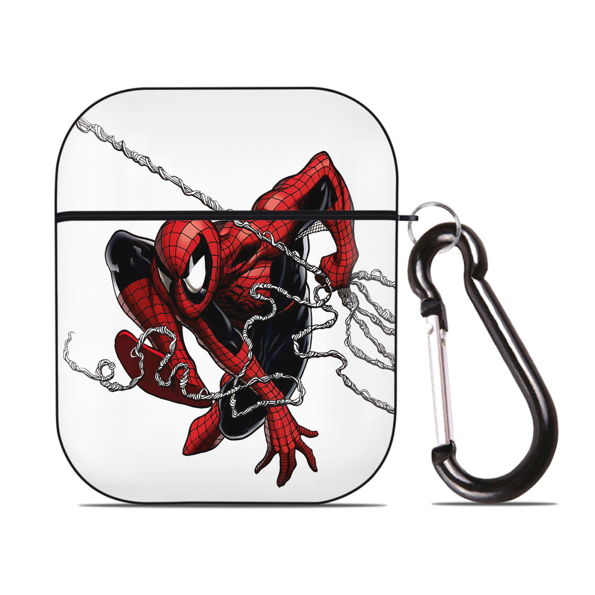 （画像用） Spider Man スパイダーマン AirPods 第2世代保護ケース ハードシェル ブラック 耐衝撃・防指紋・カラビナ付き