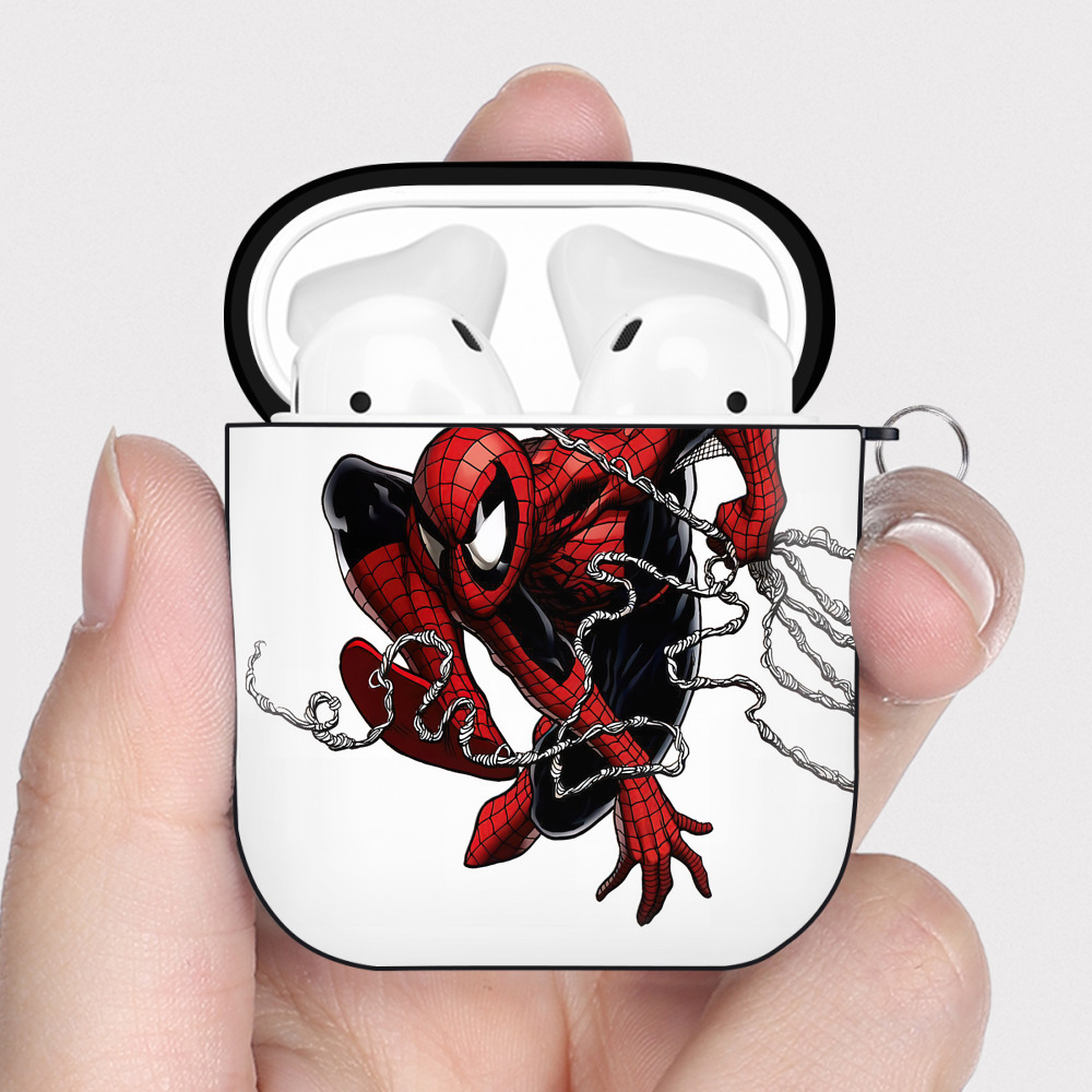 （画像用） Spider Man スパイダーマン AirPods 第2世代保護ケース ハードシェル ブラック 耐衝撃・防指紋・カラビナ付き