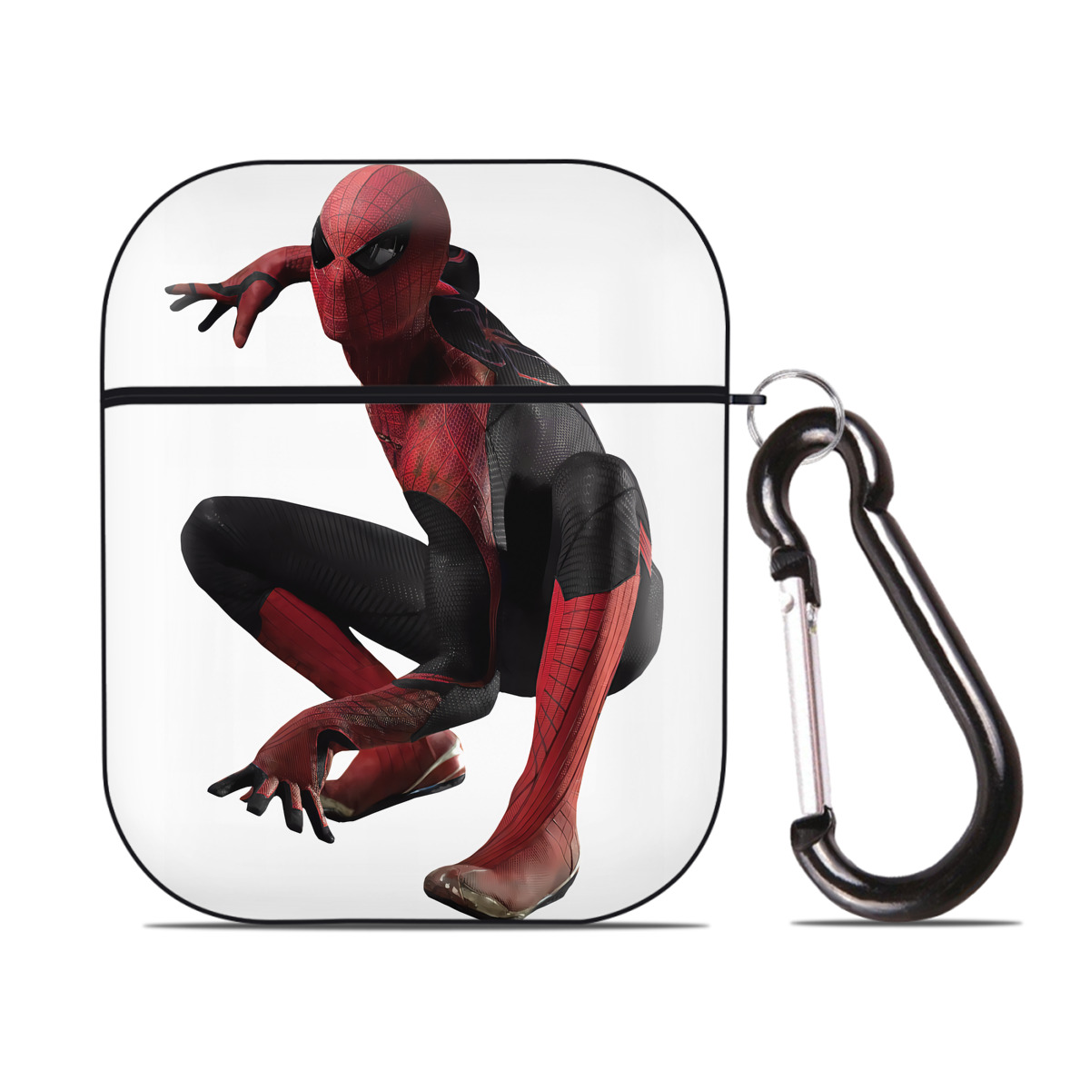 （画像用） Spider Man スパイダーマン AirPods 第2世代保護ケース ハードシェル ブラック 耐衝撃・防指紋・カラビナ付き