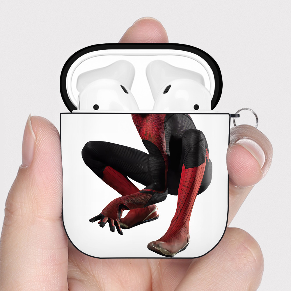 （画像用） Spider Man スパイダーマン AirPods 第2世代保護ケース ハードシェル ブラック 耐衝撃・防指紋・カラビナ付き