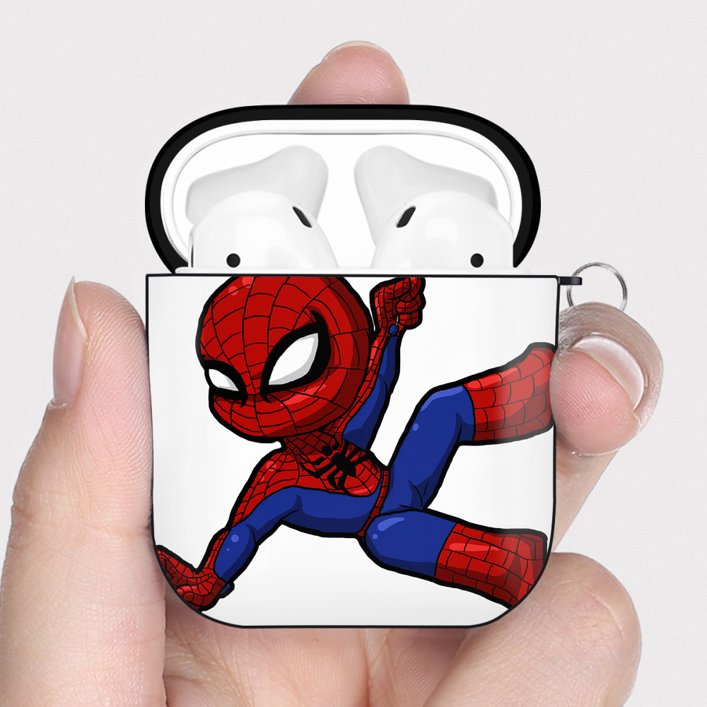 （画像用） Spider Man スパイダーマン AirPods 第2世代保護ケース ハードシェル ブラック 耐衝撃・防指紋・カラビナ付き