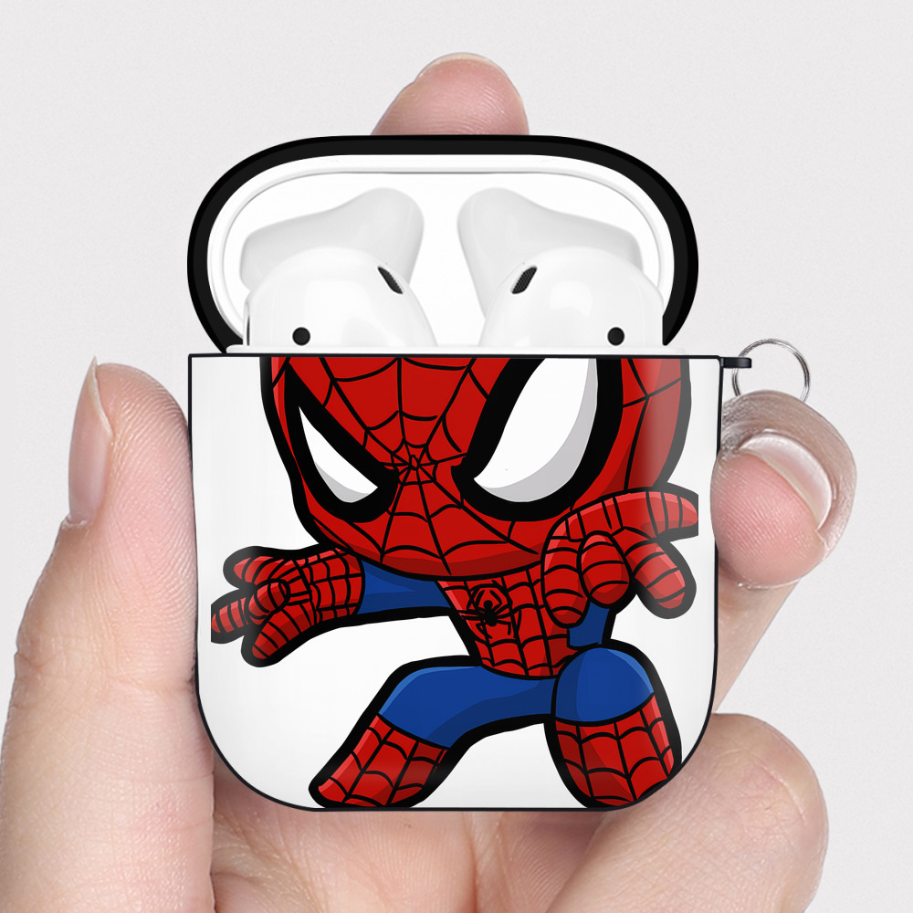 （画像用） Spider Man スパイダーマン AirPods 第2世代保護ケース ハードシェル ブラック 耐衝撃・防指紋・カラビナ付き