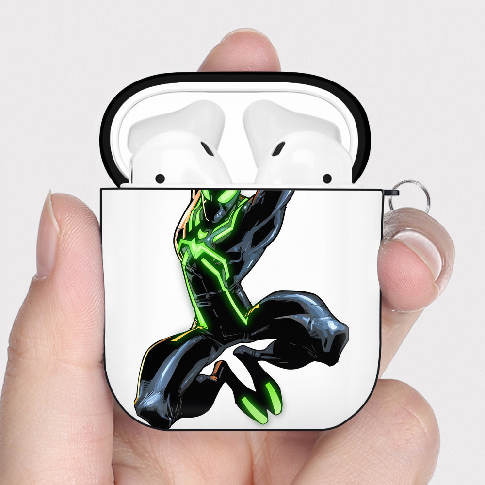 （画像用） Spider Man スパイダーマン AirPods 第2世代保護ケース ハードシェル ブラック 耐衝撃・防指紋・カラビナ付き