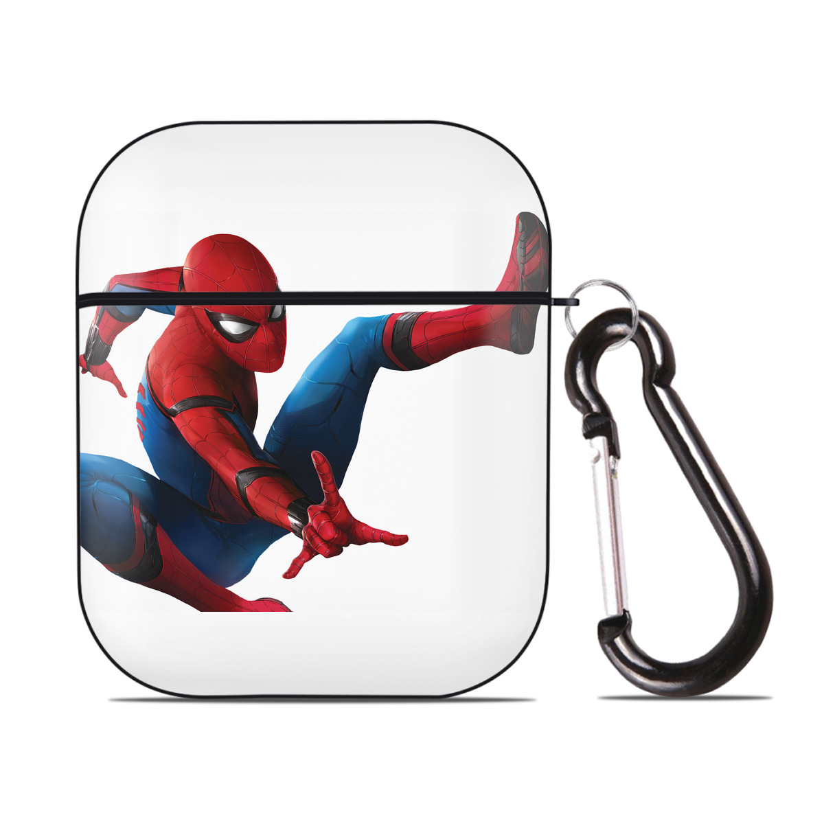 （画像用） Spider Man スパイダーマン AirPods 第2世代保護ケース ハードシェル ブラック 耐衝撃・防指紋・カラビナ付き