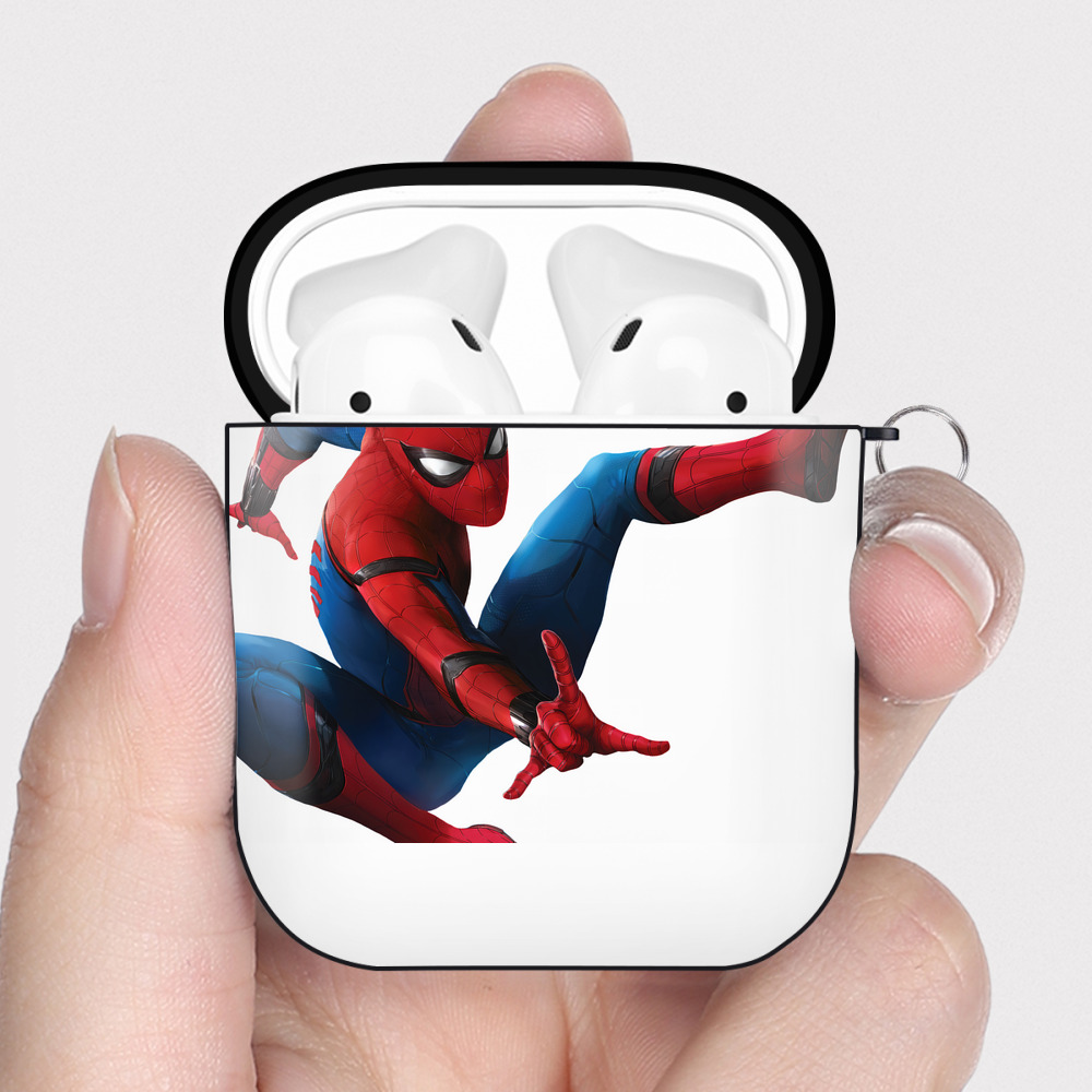 （画像用） Spider Man スパイダーマン AirPods 第2世代保護ケース ハードシェル ブラック 耐衝撃・防指紋・カラビナ付き