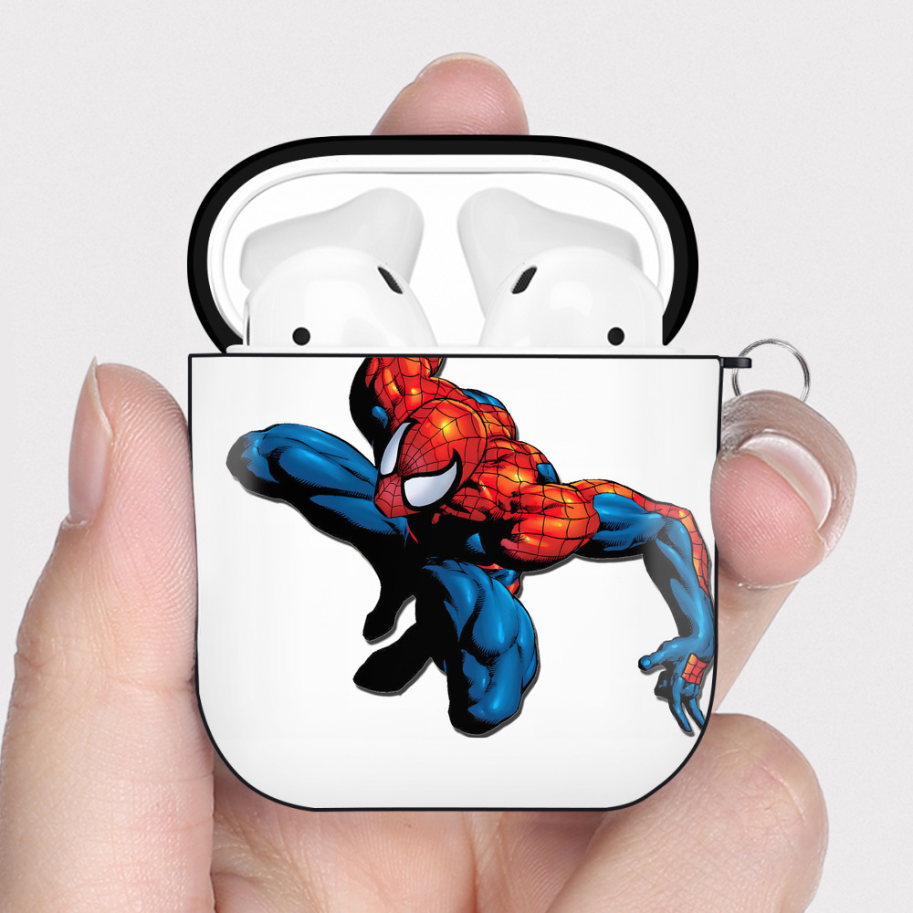 （画像用） Spider Man スパイダーマン AirPods 第2世代保護ケース ハードシェル ブラック 耐衝撃・防指紋・カラビナ付き