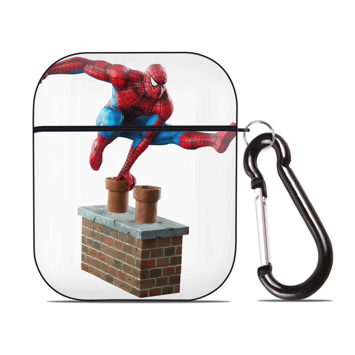 （画像用） Spider Man スパイダーマン AirPods 第2世代保護ケース ハードシェル ブラック 耐衝撃・防指紋・カラビナ付き