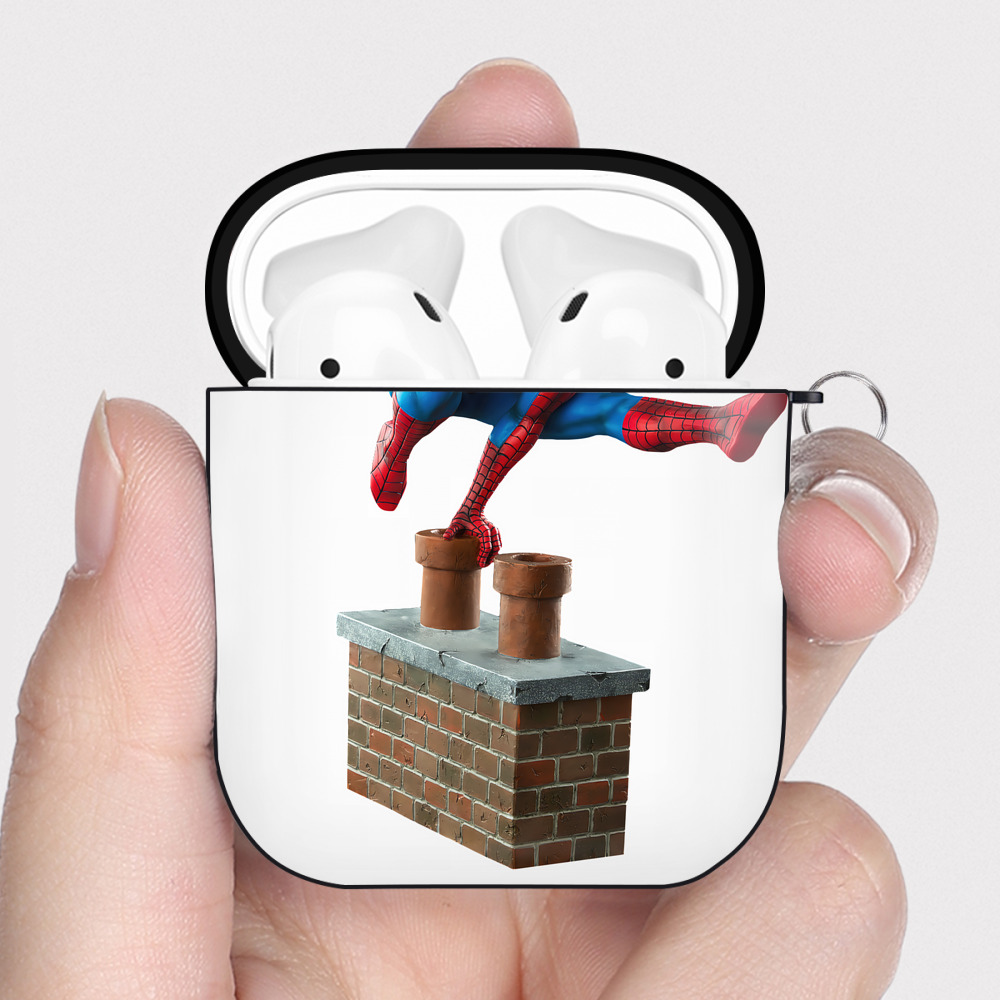 （画像用） Spider Man スパイダーマン AirPods 第2世代保護ケース ハードシェル ブラック 耐衝撃・防指紋・カラビナ付き
