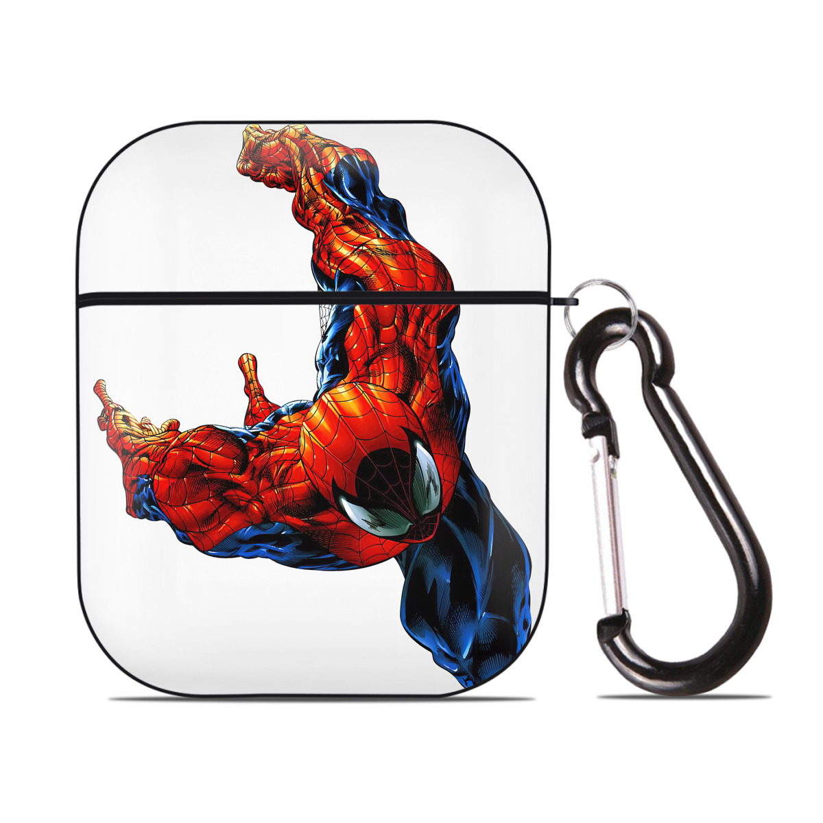 （画像用） Spider Man スパイダーマン AirPods 第2世代保護ケース ハードシェル ブラック 耐衝撃・防指紋・カラビナ付き